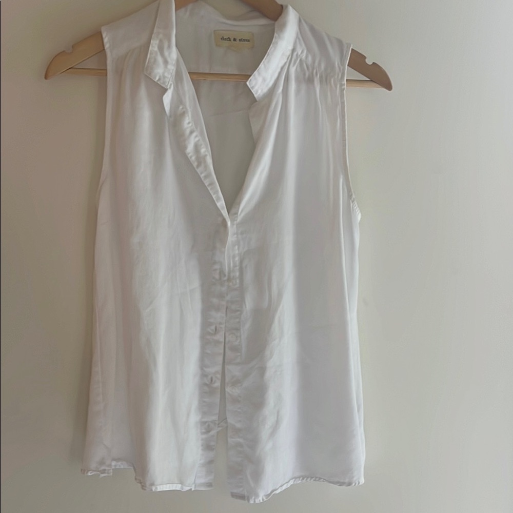 Cloth & Stone White Button Down Shirt Notched Collar Relaxed Fit